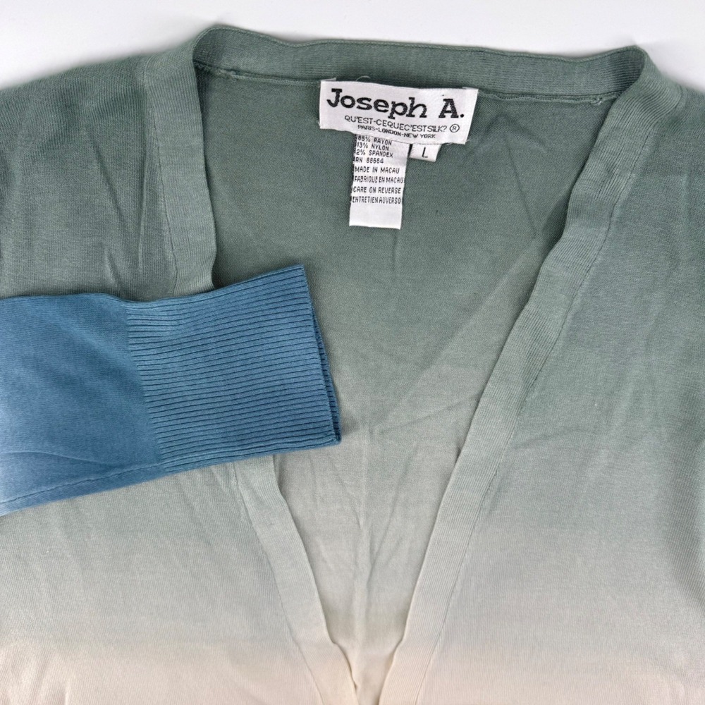 Joseph A Ombre Large Dip Dye Cardigan Sweater Green Cream Blue V-Neck Button Up